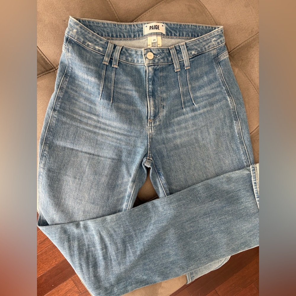 PAIGE Manhattan Mid Rise Blue Boots Jeans Size 29 Vintage Style Double Loops - Picture 3 of 15